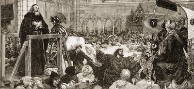 Retssagen mod John Wycliffe (1330-1384) i 1378 af English School